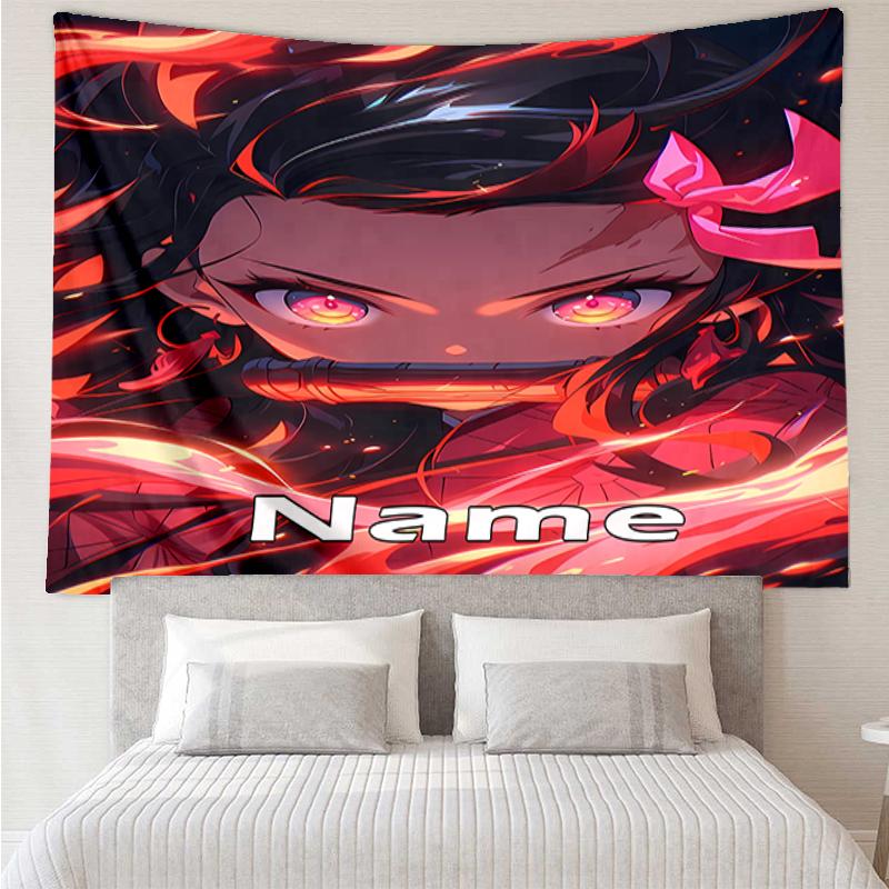 Custom Name Demon Slayer Print Tapestry, Backdrop, Easy Setup, Ideal for Bedroom, Office & Living Room, with Aesthetic Wall Hanging Decor.