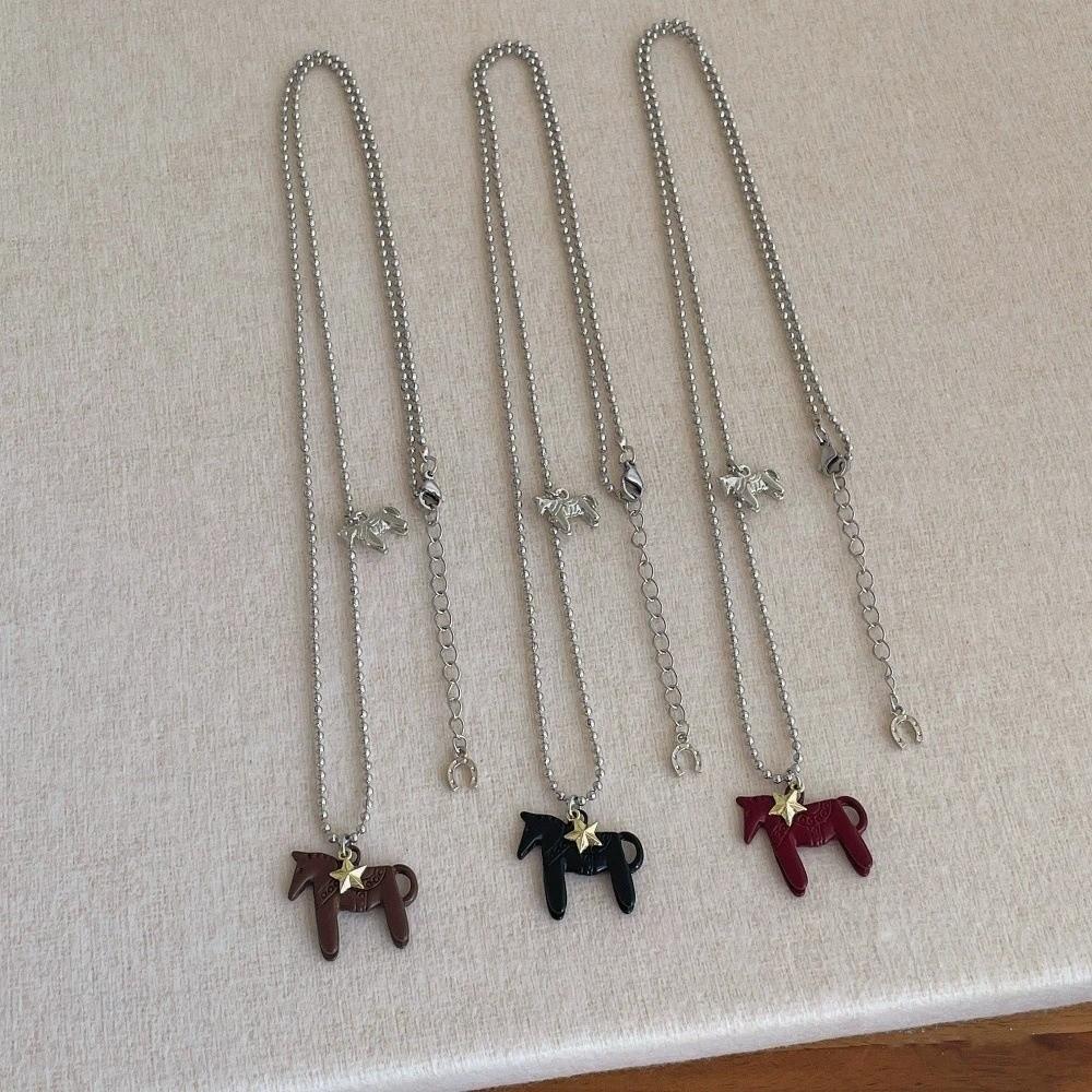 Silver Plated Beads Chain Chain Choker Korean Style Sweater Chain Fashion Horse Necklace  Women