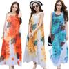 Сарафаны с рюшами и подолом, шифоновое платье без рукавов с принтом, женское L-XXXL, большие размеры, летний свободный длинный жилет до щиколотки