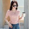 2024 Summer New Style Korean Style Women's T-shirt Fashionable and Versatile Drawstring V-neck Button Short-sleeved Undershirt