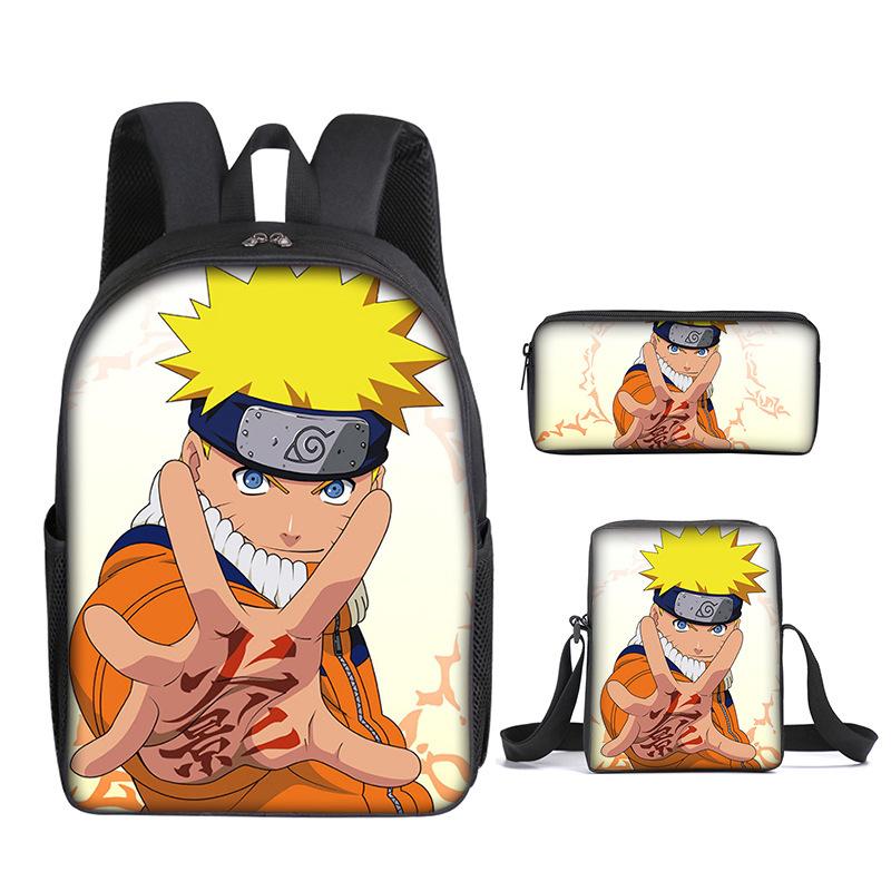 Naruto Naruto Backpack Three-Piece Set, Primary And Secondary School School Bag, Shoulder Bag, Messenger Bag, Pencil Case.