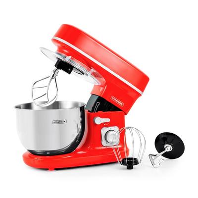 KitchenCook Робот-тестомес 5 л - 1300 Вт - 6 скоростей - Съемная чаша из нержавеющей стали - Крюк для теста - Венчик - Красный
