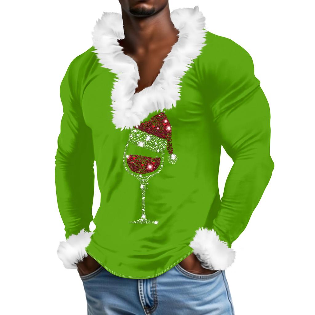 Men's Casual Cartoon Printed Plush V-neck With Fleece Long-sleeved Sweatshirt