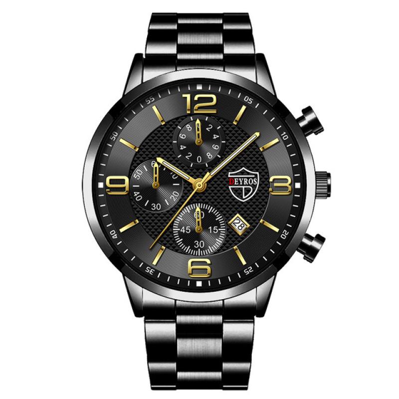 Men's Top Brand Luxury Fashion Calendar Watch Men's Stainless Steel Watch Golden Luminous Quartz Watch