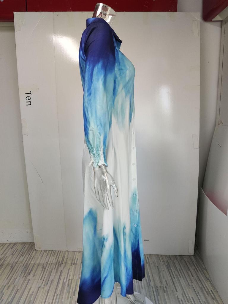 Весна 2023 Женское платье-рубашка с однобортным принтом и разрезом