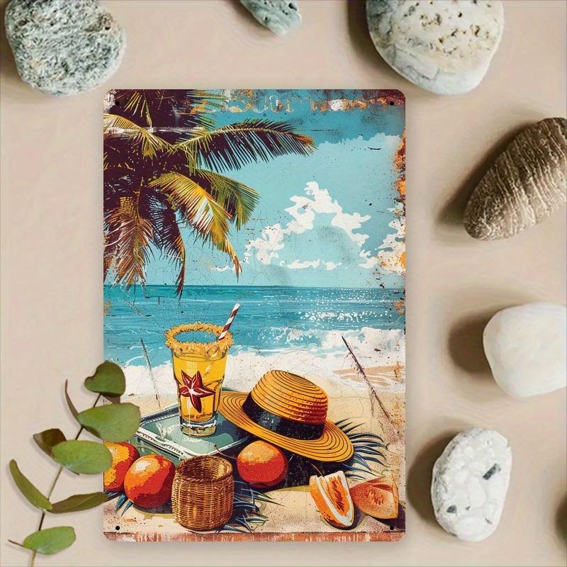 HD Metal Tin Sign Vintage Tropical Beach Cocktail Fruit Summer Wall Decor