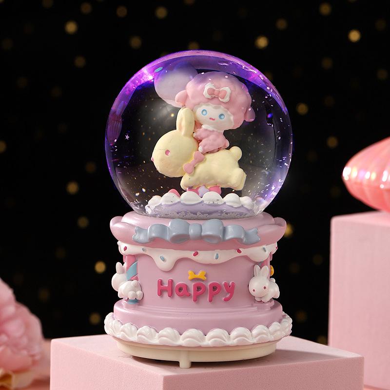Cartoon Couple Crystal Ball Resin Snow Globe Music Box Toy