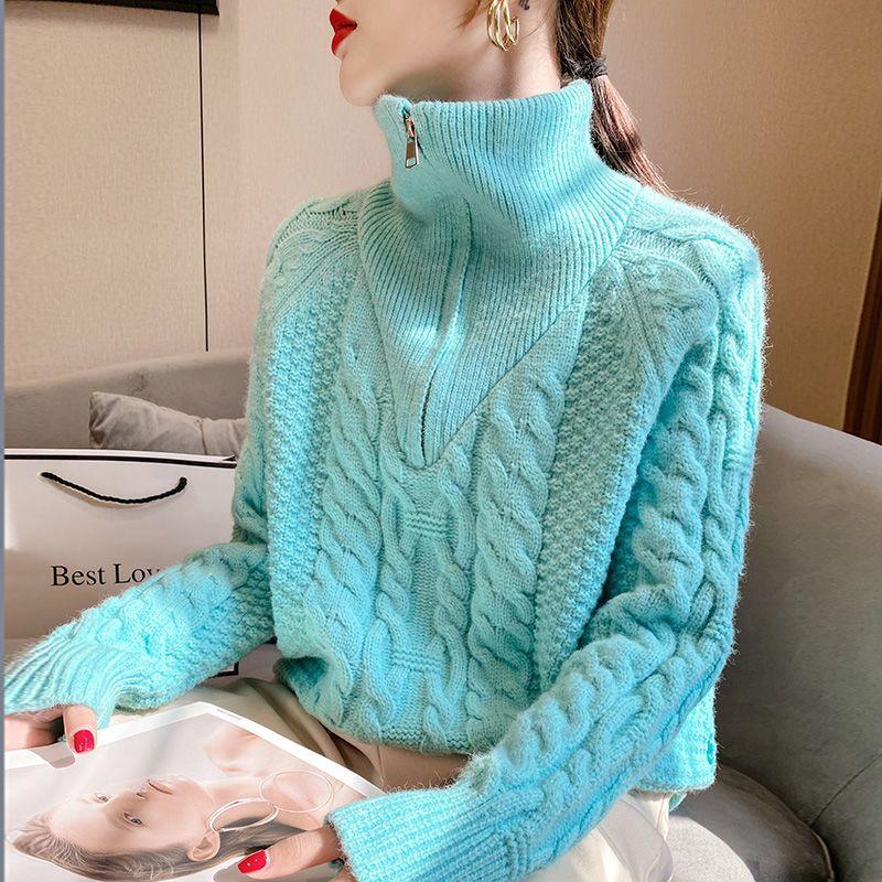 Winter Zipper Thickened Turtleneck Sweater Women Wear Loose Korean Slouchy Fashion Versatile Knitwear