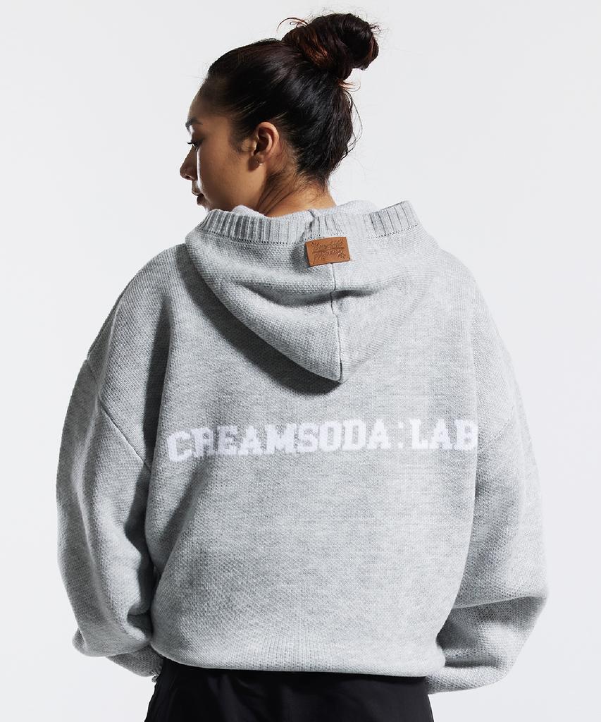 CREAM SODA LAB Cl Washed Graphic Jacquard Hoodie Knit Gray