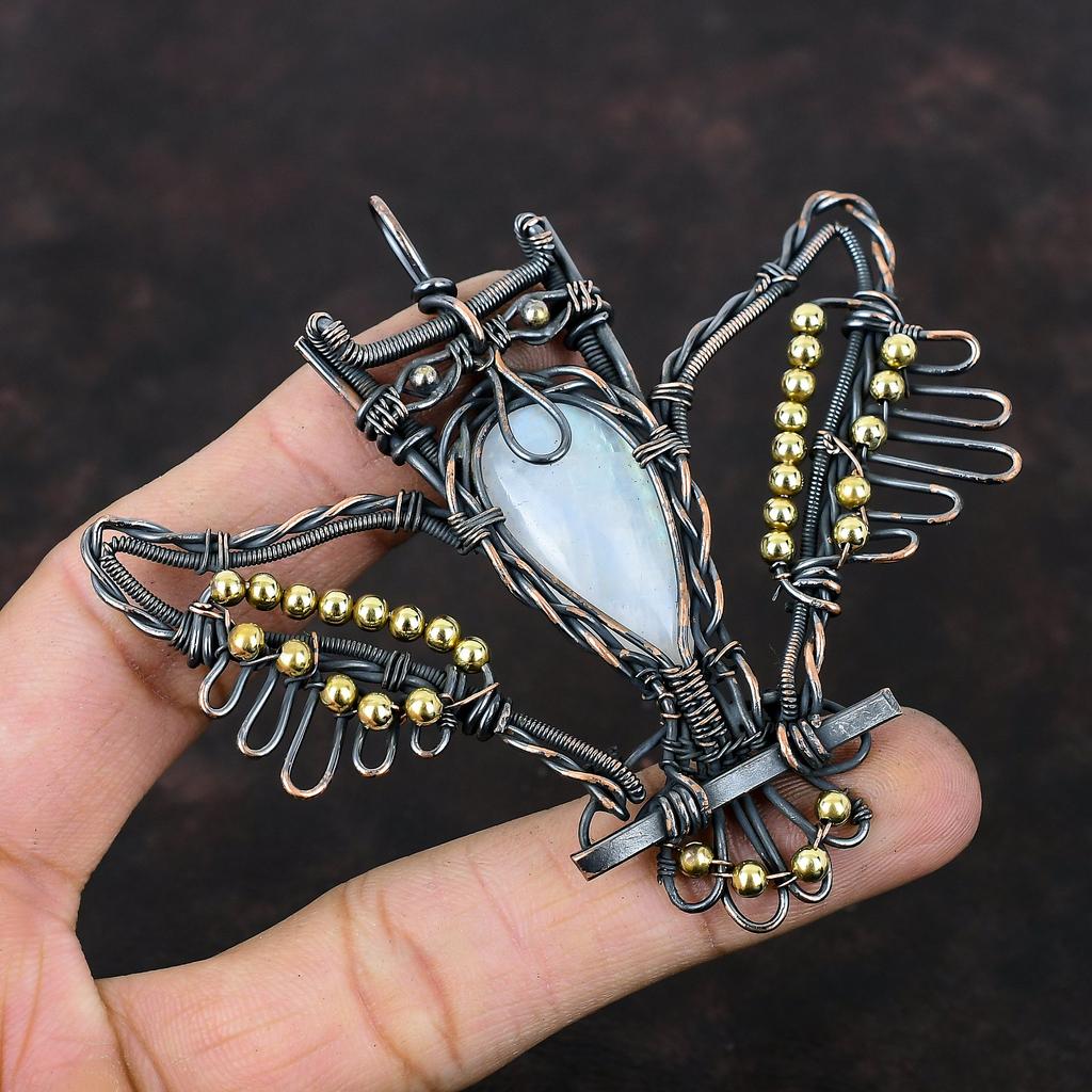 Радужный лунный камень, медный кулон, проволочная обертка, сова, медные украшения, драгоценный камень, кулон, лунный камень, украшения ручной работы, кулон, подарок для матери