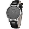 BUREI Men's Slim Watch, Popular and Stylish, Date Display, Large Dial, Analog Quartz Movement, Simple Design, Waterproof, Black Leather, Imported