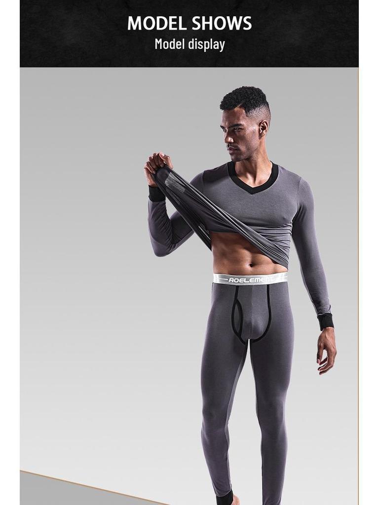 Мужской комплект термобелья с V-образным вырезом - тонкий, теплый базовый слой для осени/зимы