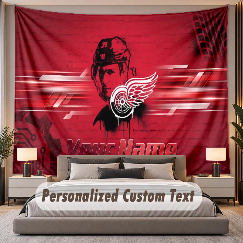 Custom Name Text Tapestry Detroit Red Wings Personalized Polyester Wall Tapestry For Bedroom And Room