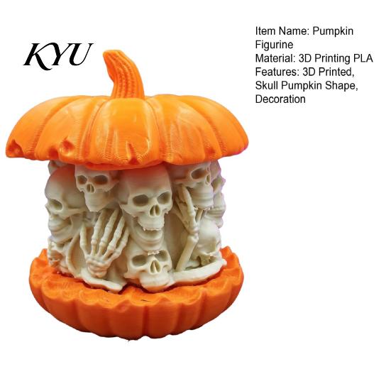 3D Printed Skull Pumpkin Statue Figurine, Gothic Skeleton Statue, Horror Decor Creepy Ornament for Home Office Holiday Party Shape
