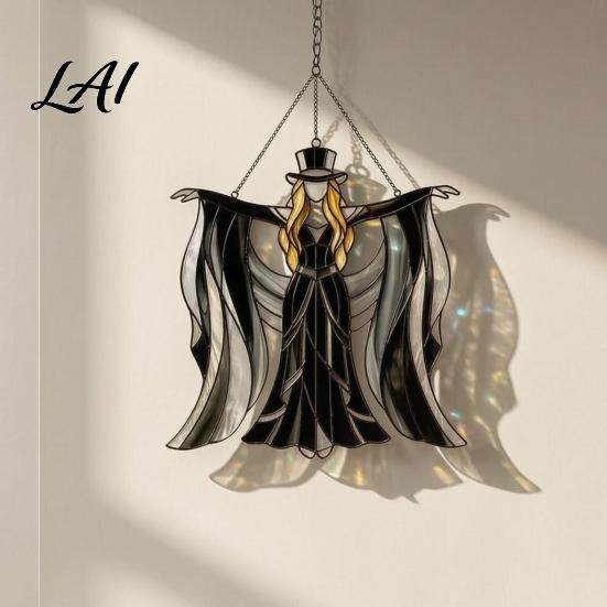 Vintage Stained Glass Window Boho Dancing Lady Suncatcher Acrylic Hanging Ornament Mystical Gothic Decorative Splicing Art Woman Spinner for Indoor