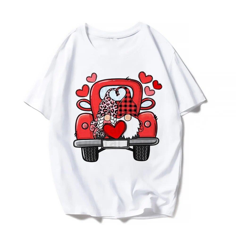 Повседневные футболки с короткими рукавами на День святого Валентина, женская модная летняя футболка с принтом Love Rose, женская футболка с графическим принтом