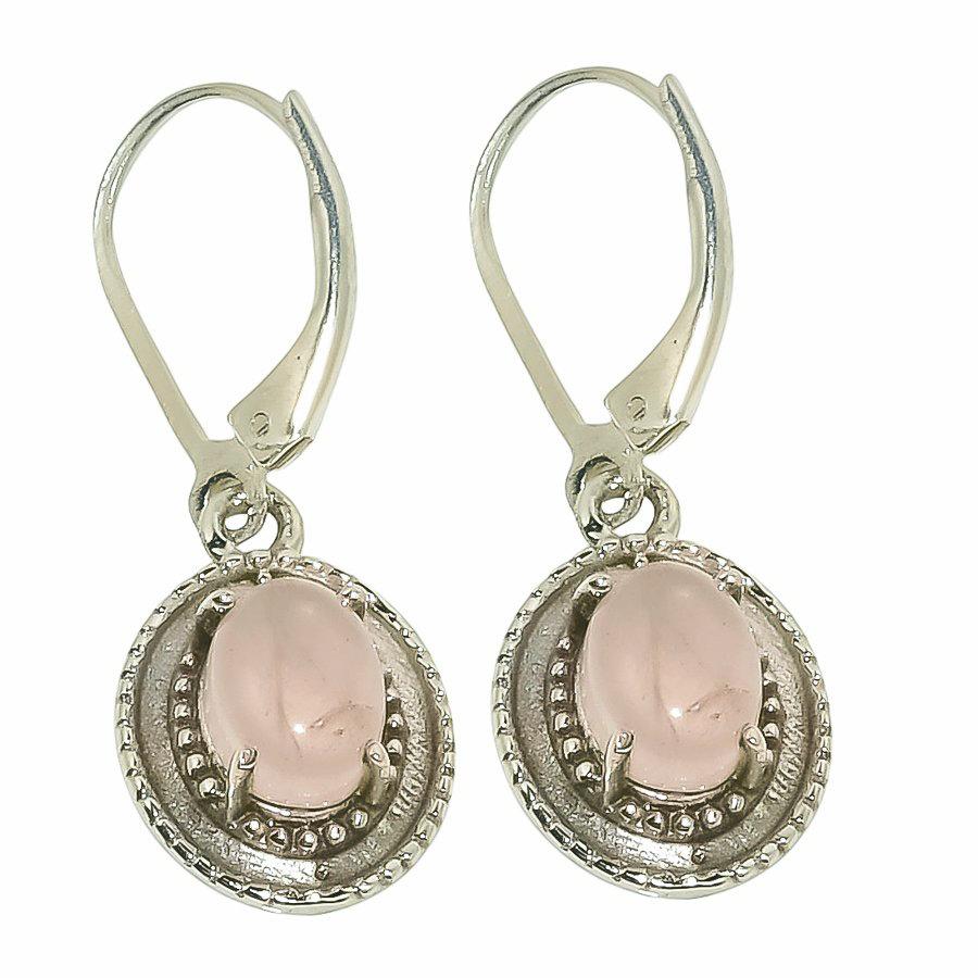 Natural Rose Quartz Gemstone 925 Solid Sterling Silver Gift Earring 1.25" B2J67