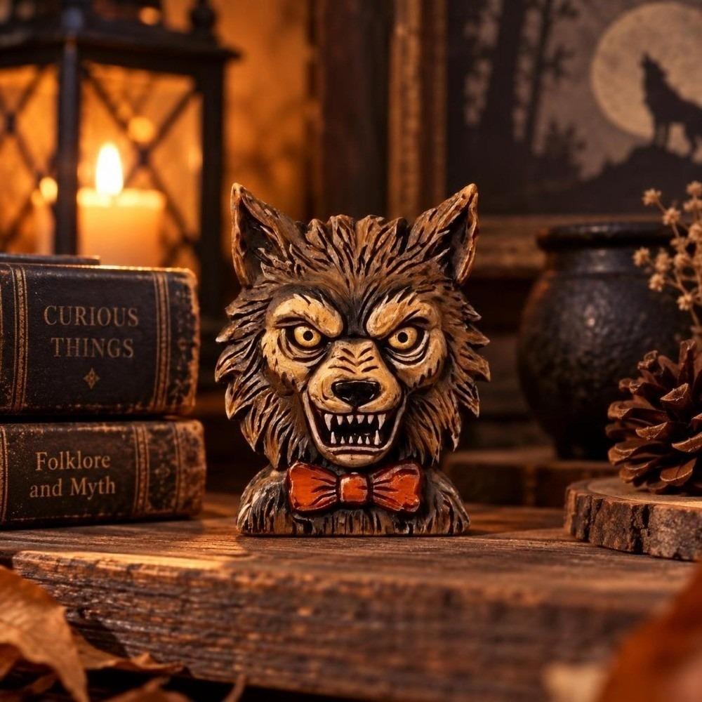 Wooden Ghost Figurine Wolf Witch Statue Decoration Desktop Decorations Halloween