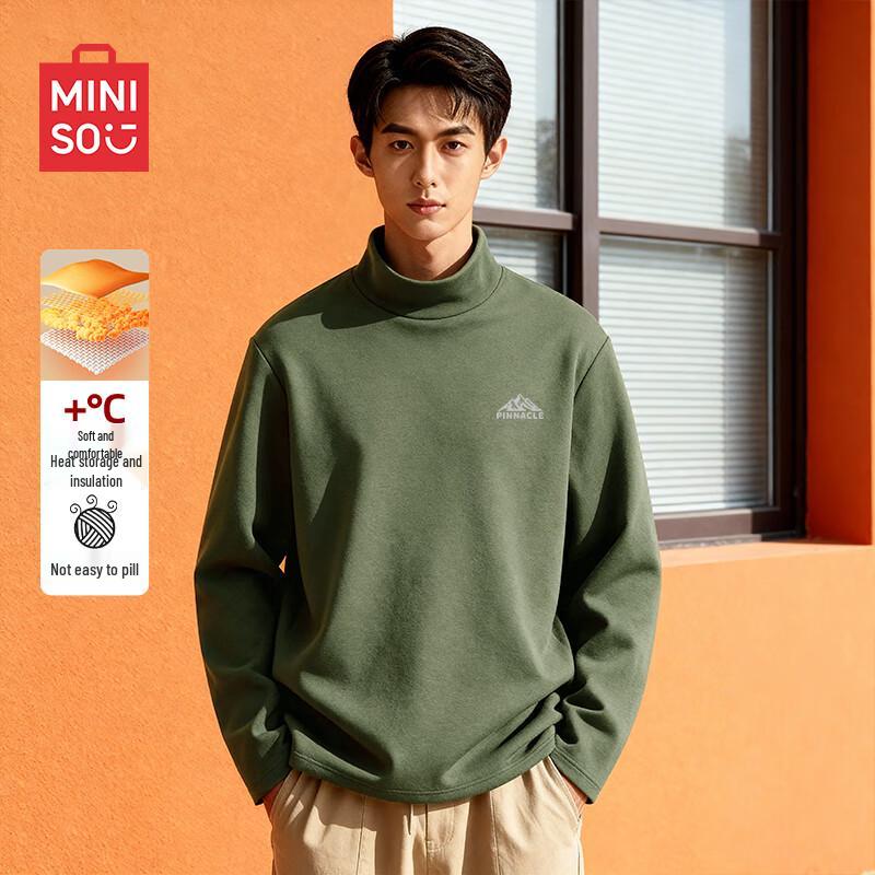 MINISO Мужская флисовая футболка с длинным рукавом и воротником-стойкой