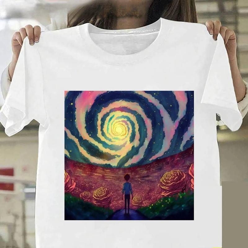 Ван Гог Маленький принц Искусство масляной живописи Модные женские футболки Одежда в стиле Харадзюку Летние футболки с коротким рукавом Повседневные топы с круглым вырезом