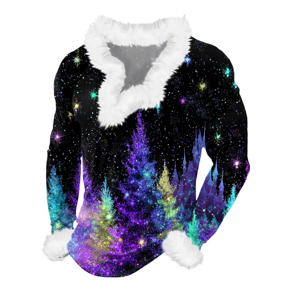 Мужской повседневный рождественский плюшевый свитшот с V-образным вырезом и длинными рукавами из флиса