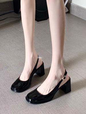 Туфли Мэри Джейн с французской квадратной головкой, детские, новые, сандалии с пустым задним носом, односложная пряжка, высокие каблуки, толстый каблук, одинарные туфли для женщин