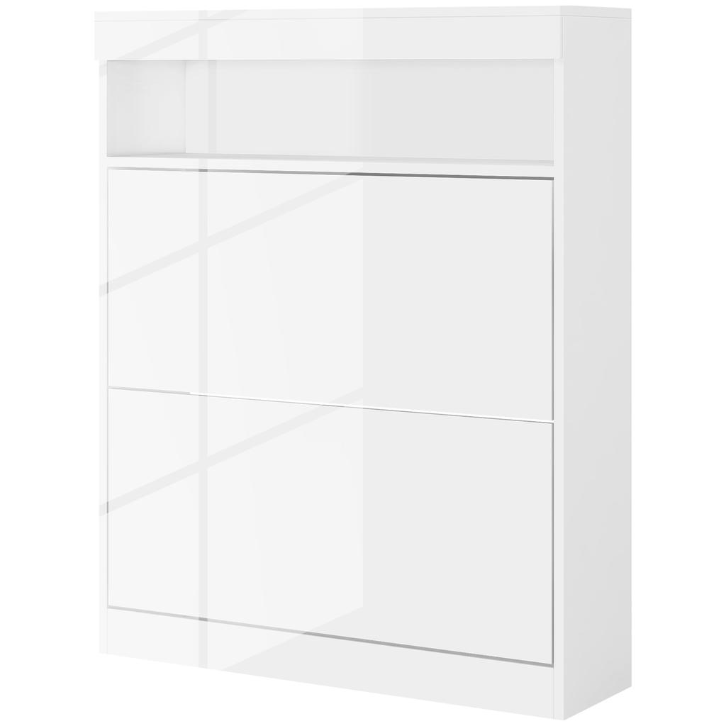 16 Shoe Pair Storage Cabinet With Flip Doors High Gloss White