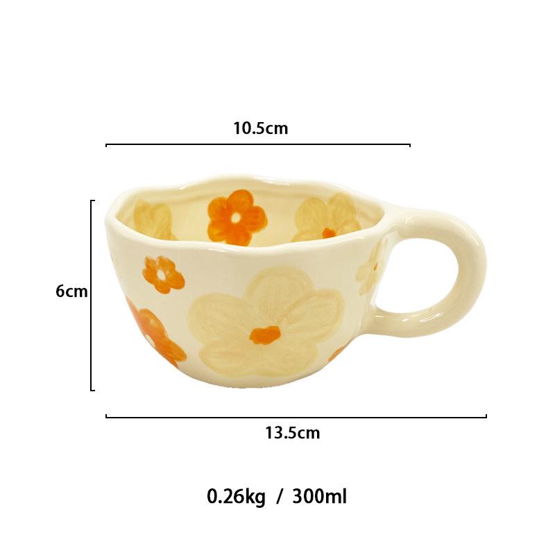 Hand-Pinched Ceramic Coffee Mug, Korean Style Floral Milk Tea Cup, Artisan Breakfast Drinkware, Unique Irregular Design