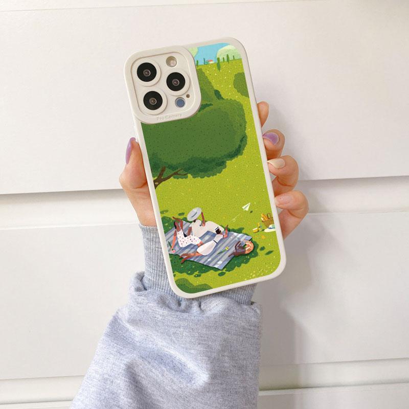 Мультяшный зеленый газон пригородный отдых чехол для телефона для IPhone 14 11 12 13 Pro Max 7 8 14 Plus SE2 XR XS X винтажный милый мягкий чехол