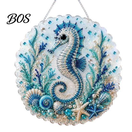DIY Mosaic Craft for Adults Coastal Faux Pearl Painting Kit, Ocean Theme Art Decorative Bead Work Sparkling Sea Animal Ornament Kit And Beginners
