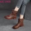 GKTINOO 2025 Spring Summer 100% Genuine Leather Boots Breathable Hollow Boots Flat Soft Slip-On Comfortable Shoes Women