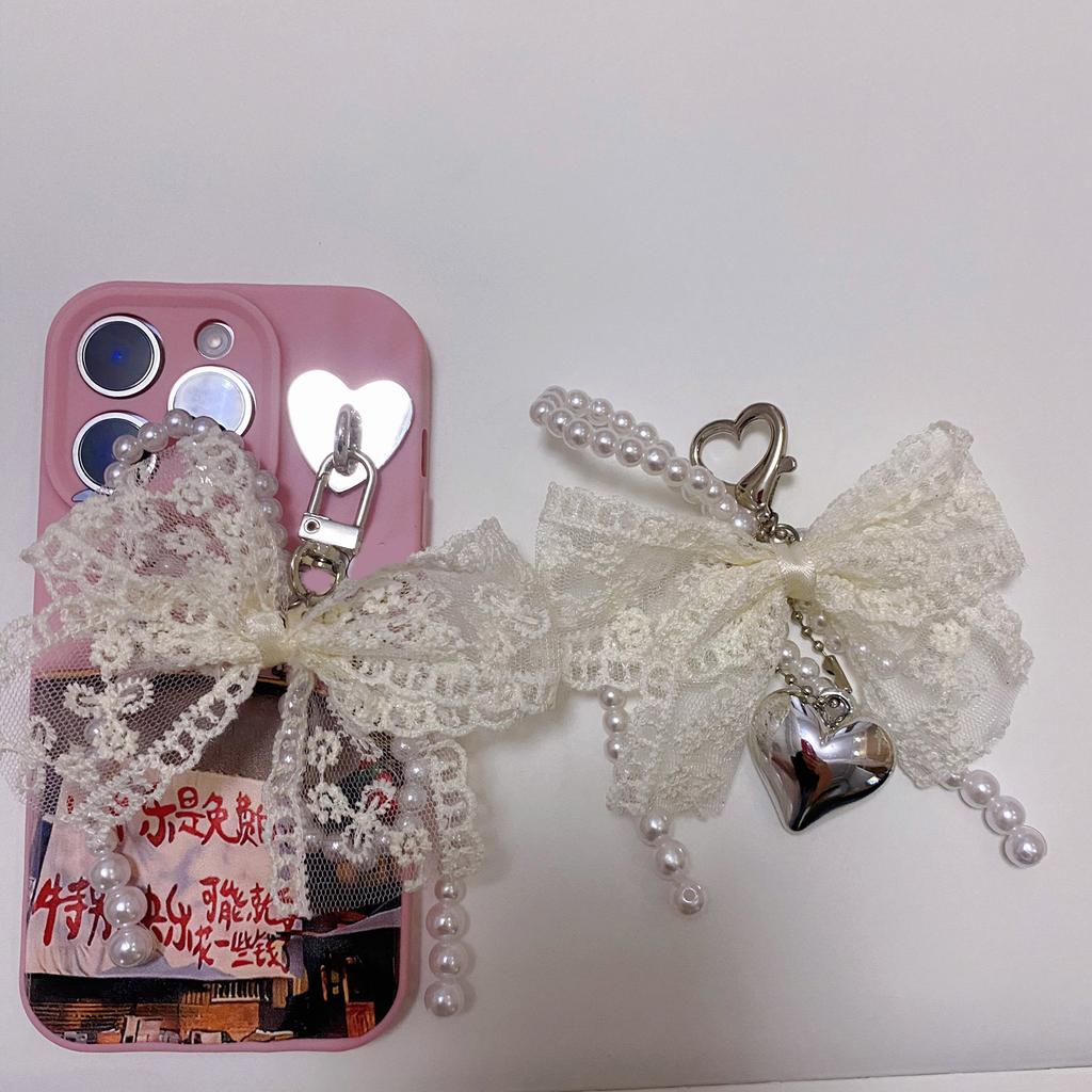 Elegant Pearls Beaded Bowknot Keychain Lovely Beaded Bowknot Keyring Accessory Pearls Bowknot Phone Lanyard Adornment