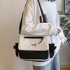 Small Fresh Canvas Color Blocked New Postman Bag Large Capacity Campus Student Trendy Work Commuter Crossbody Bag