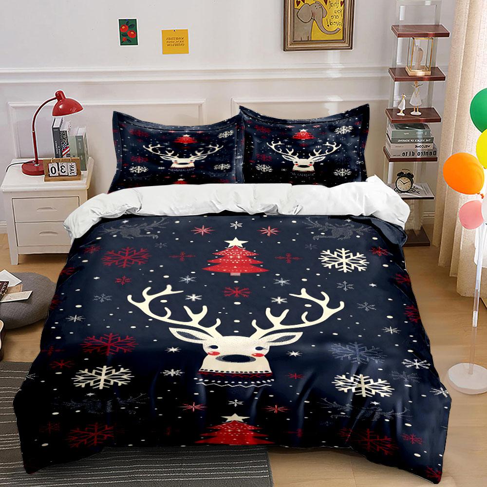 Reindeer Snowflakes Christmas Pattern Bedding Duvet Cover Set Duvet Cover Pillowcases (1*Duvet Cover 2*Pillowcases, without duvet insert)