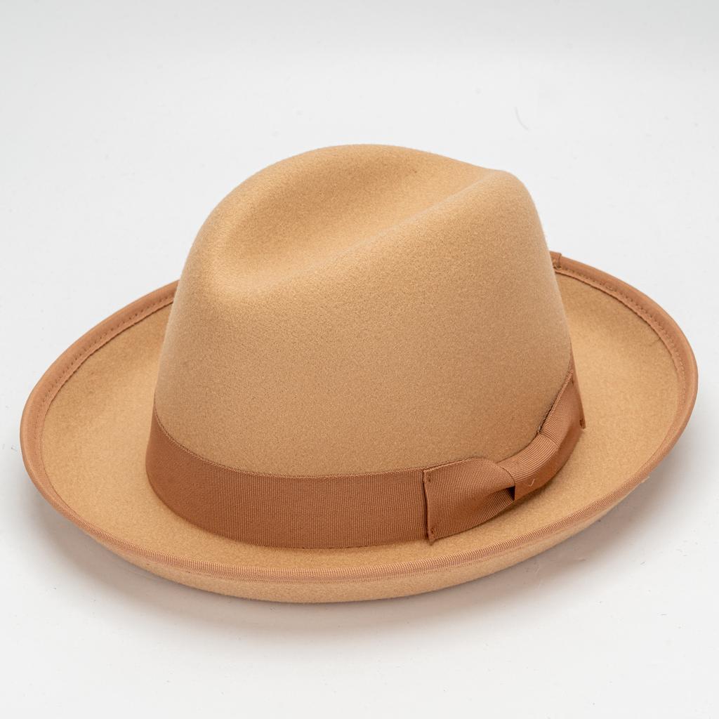warped edge hamburger hat European and American men's small top hat dragon and phoenix thickened fabric bow woolen top hat small felt hat