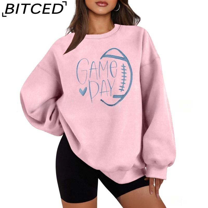 BITCED Relaxed Fit Letter Print O-Neck Sweatshirt