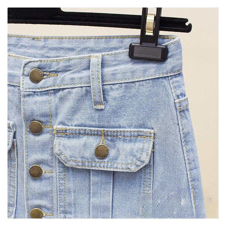 Женская весенне-летняя широкая узкая джинсовая юбка с разрезом и высокой талией