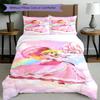 3pcs Duvet Cover Set (1*Duvet Cover + 2*Pillowcase, Without Core), Princess Peach Toadstool Print Bedding Set, Bedroom Decor, All‑Season, Birthday Gif