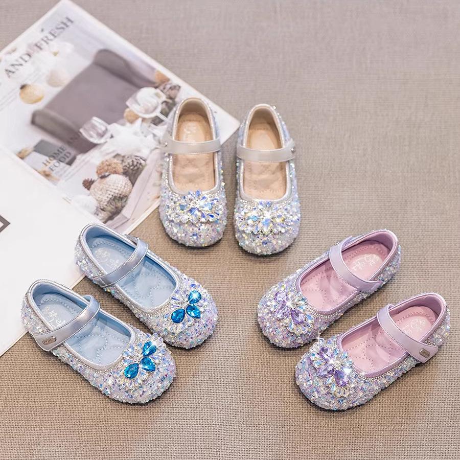 Girls' Crystal Princess Shoes Spring and Autumn New Children's Shoes Single Shoes Soft Sole Baby Girl Performance Little Leather Shoes