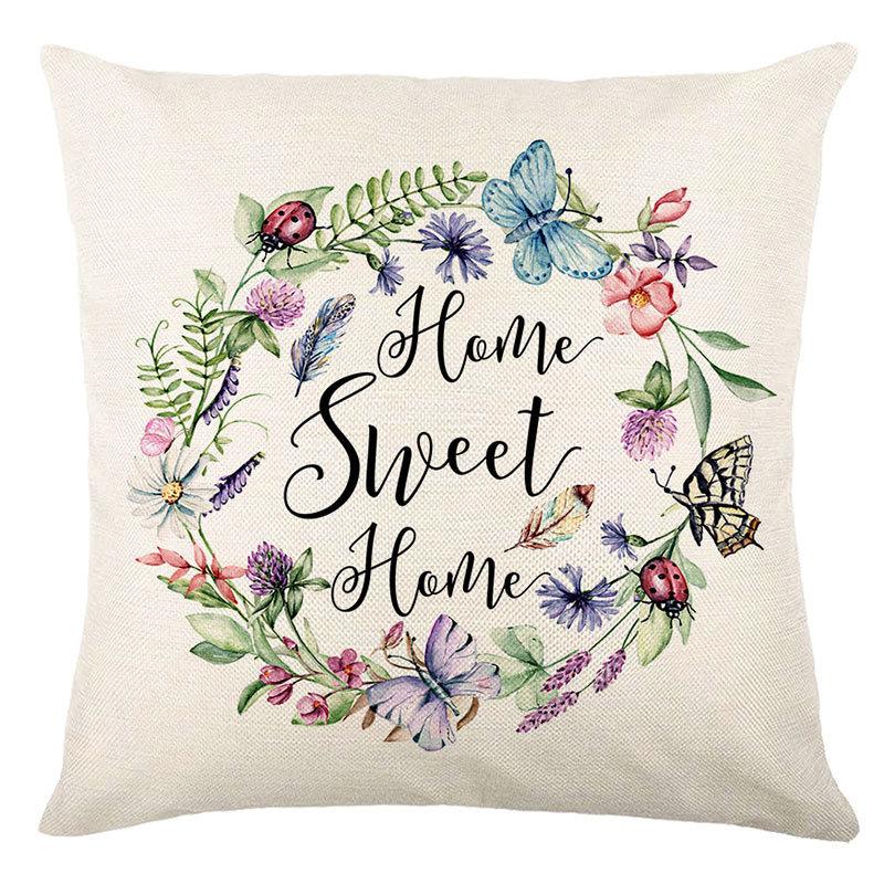 Seasons Throw Pillow Cover Spring Linen Flowers Truck Cushion Office Throw Pillow Cushion Throw Pillow Cushion