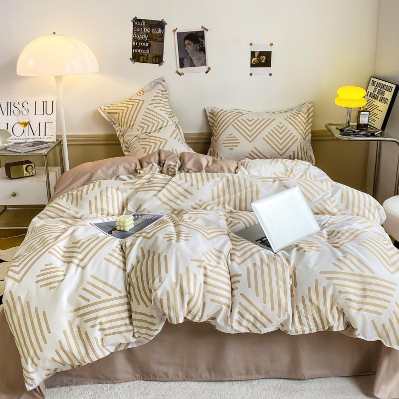 Комплект постельного белья из стираного хлопка, четыре предмета, пододеяльник, простыня, комплект из трех предметов для спальни