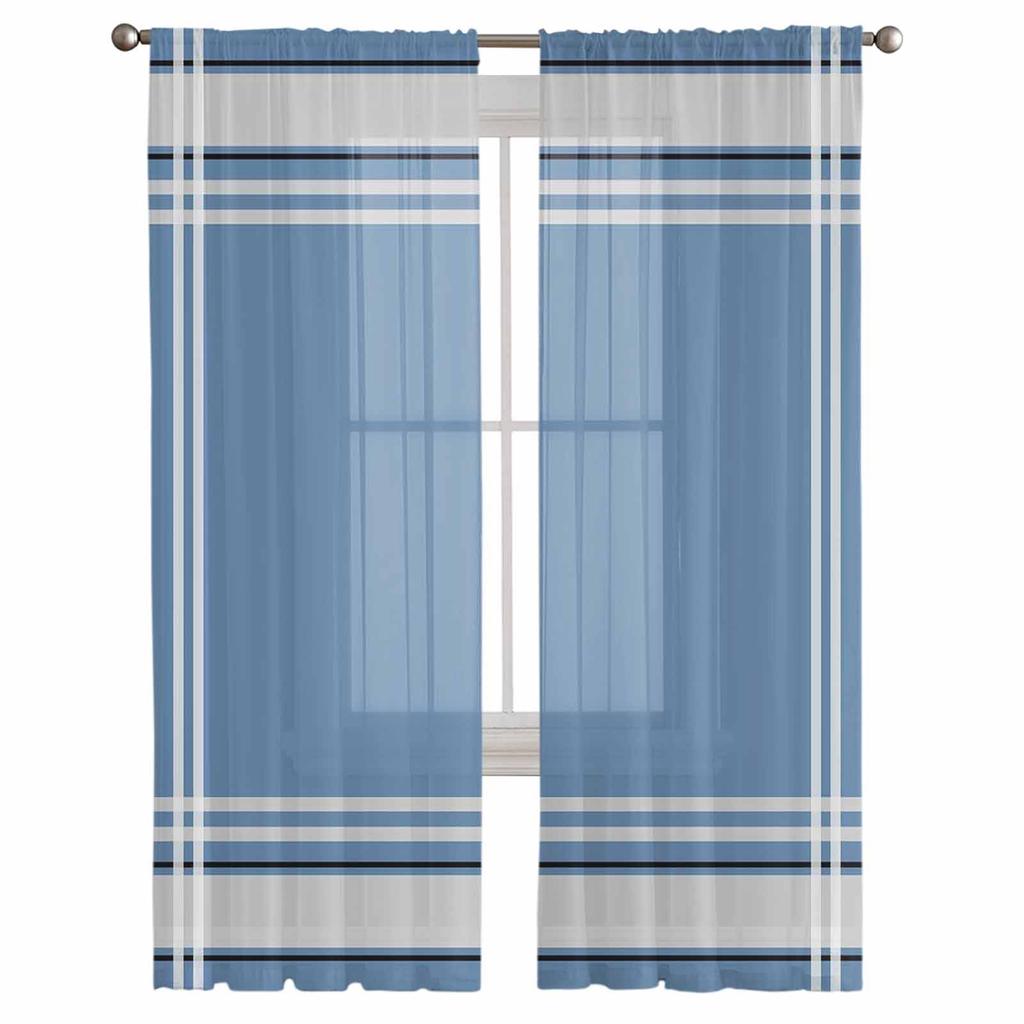 Синие полосы Текстура Тюль Прозрачные Шторы Для Гостиной Спальни Кухни Для Окна Вуаль Шторы Украшения Дома