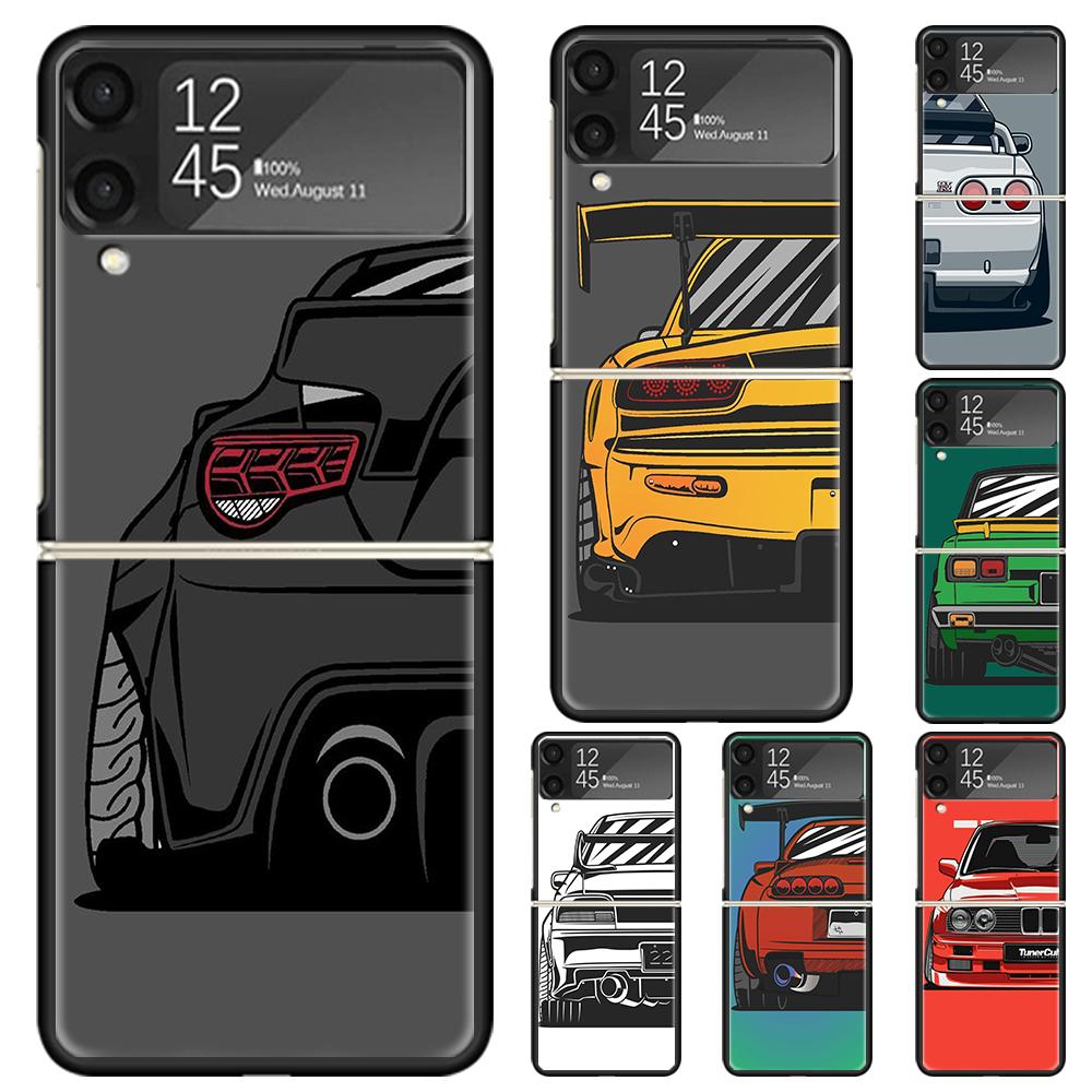Япония JDM Спортивные Автомобили Комикс Жесткий ПК Чехол Для Телефона Для Samsung Galaxy Z Flip 7 6 5 4 3 Черный ZFlip7 ZFlip6 Flip5 Flip4 Flip3 5G Prin