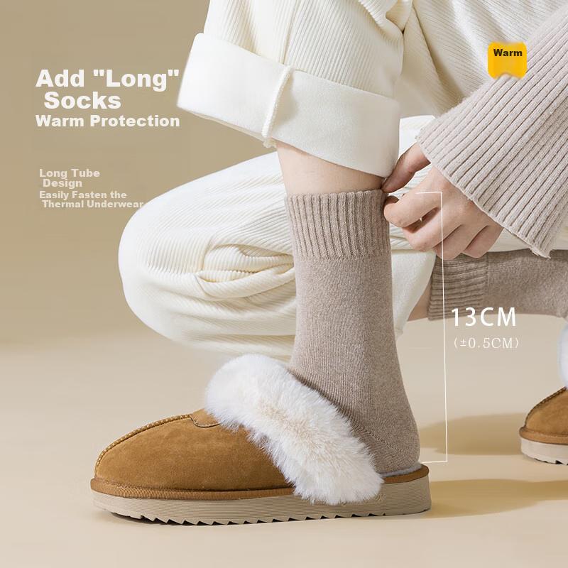 6 Pairs Women's Socks, Autumn And Winter Fleece-Lined Thick Warm Cotton Socks, Mid-Calf Socks, Terry Long Socks, Floor Socks