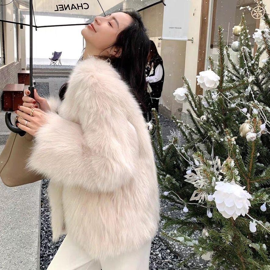 2024 зима новая искусственный мех куртка женская искусственный мех лисы модный темперамент теплый длинный мех топ модный хлопок