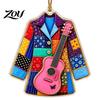 Music Lover Holiday Gifts Acrylic Guitar Christmas Ornament, Patchwork Jacket Butterfly Flat Hanging Pendant Festive Wall And Window Decor with