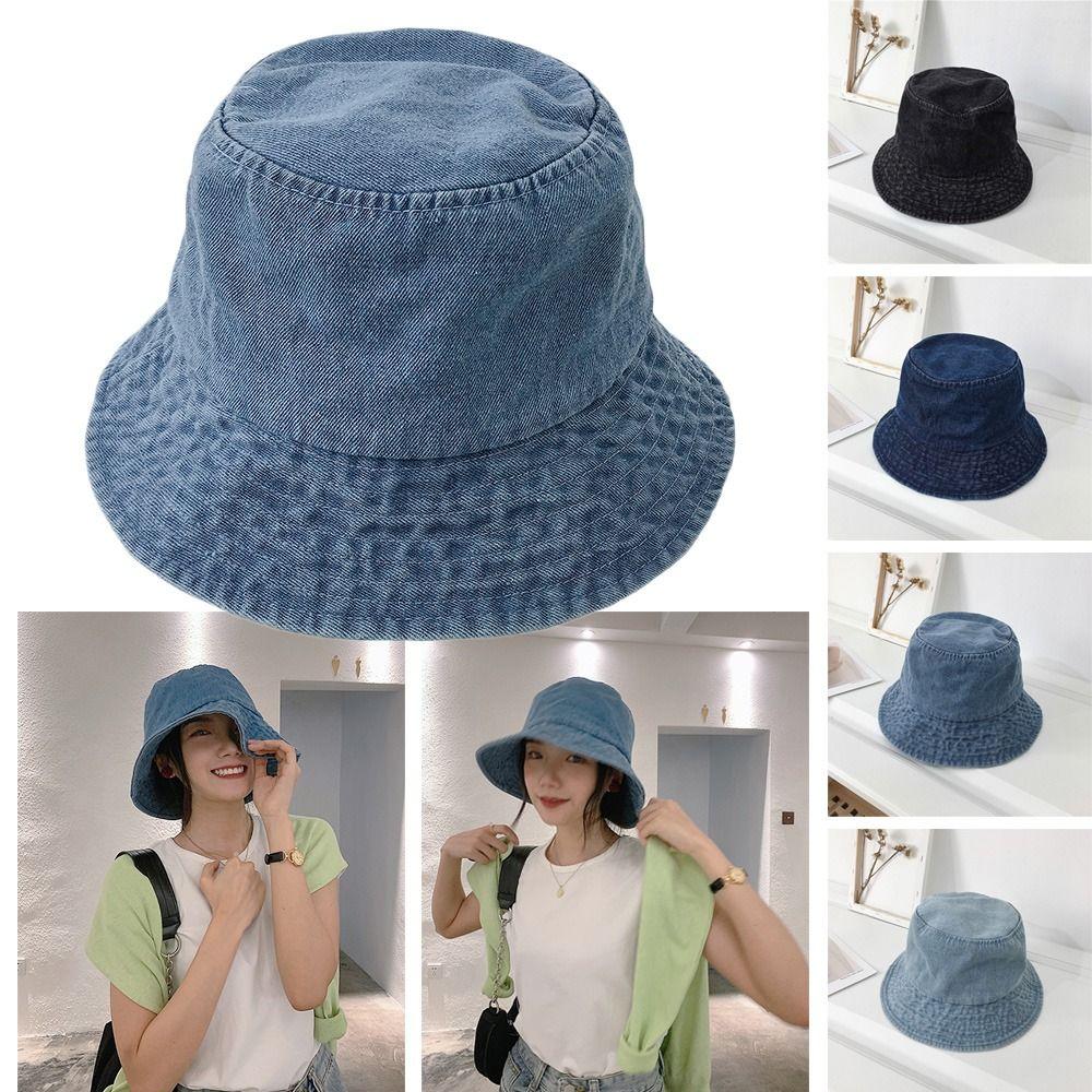 Denim Fabric Beach Cap Unisex Suede Panama Hat Sunbonnet Fisherman Hat Cotton Bucket Hats