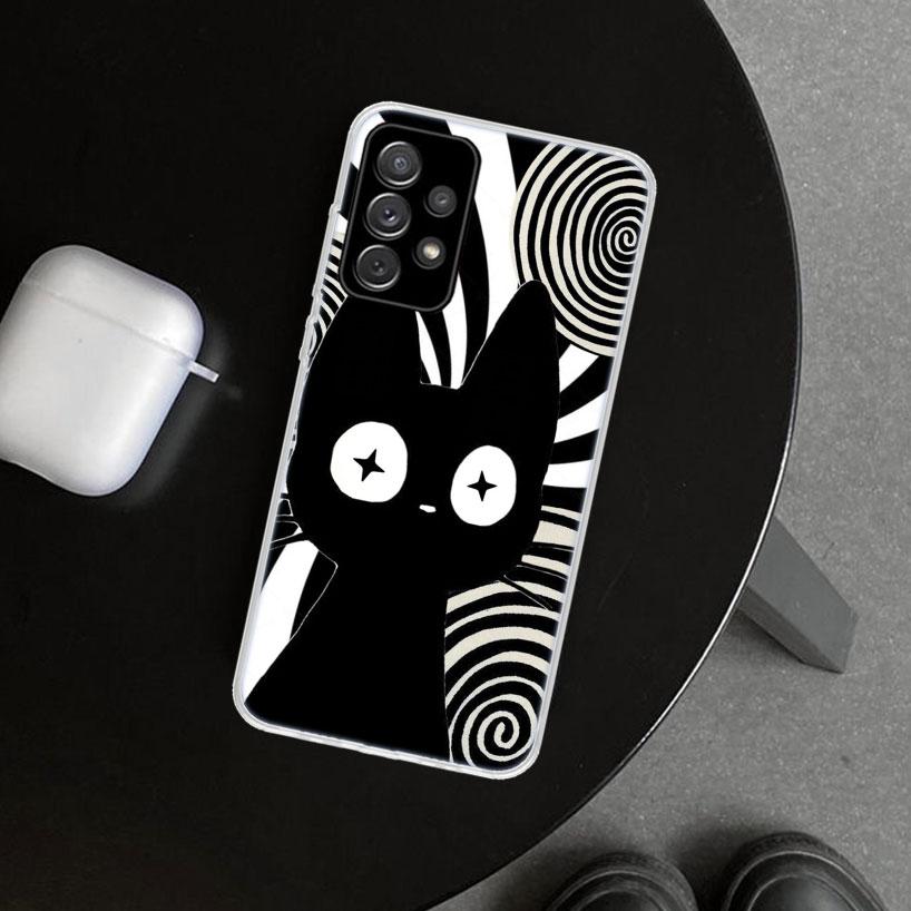 Cartoon Cute Black Cat Phone Case for Samsung Galaxy A17 A16 A26 A36 A56 A57 A37 A15 A25 A35 A55 A14 A24 A34 A54 A13 A23 A33 A53