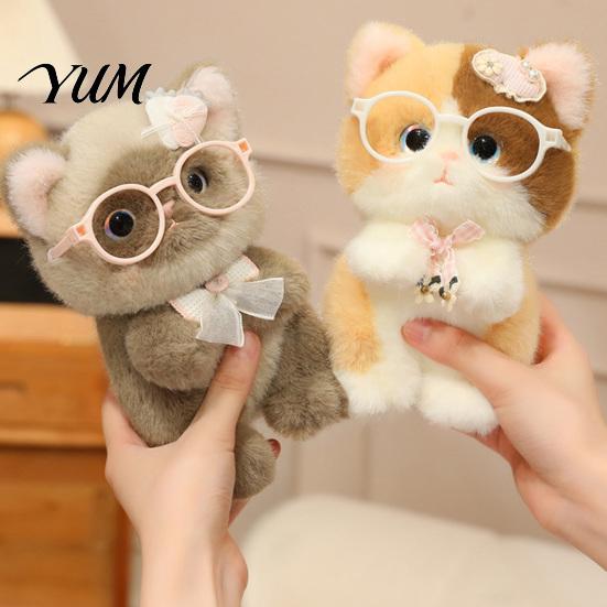 Plushie Gift for Girls Cute Plush Kitten Pendant with Glasses And Tie, Soft Stuffed Animal Keychain Backpacks Keys, Decorative Hanging Kids Toy
