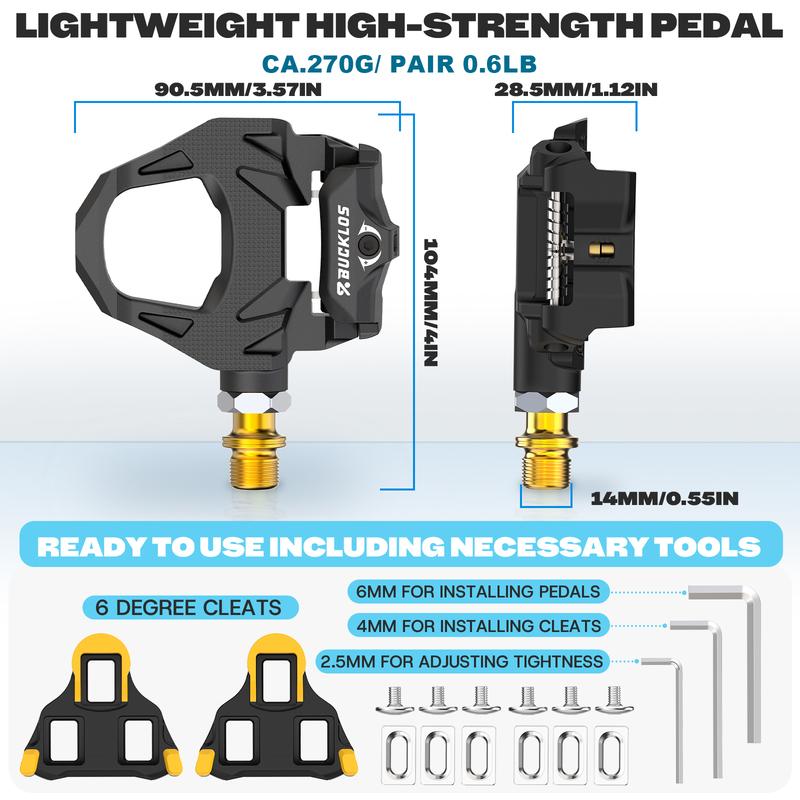 BUCKLOS Road Bike Pedals for SPD-SL Bicycle Self-Locking Pedal with Cleats Wear Resistant Bike Racing Clipless Pedals Ultralight